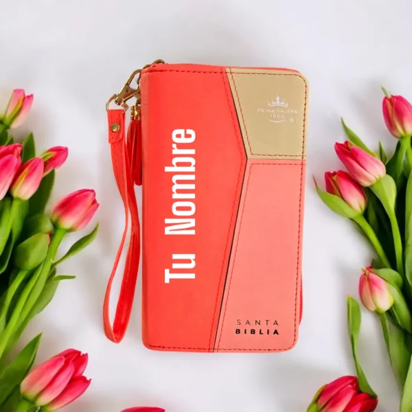 Biblia Chequera Coral y Beige