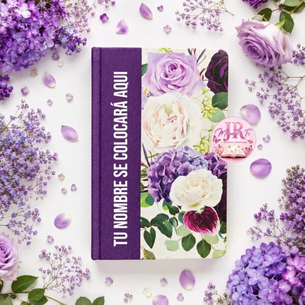 Biblia Tapa dura de tela morada con flores