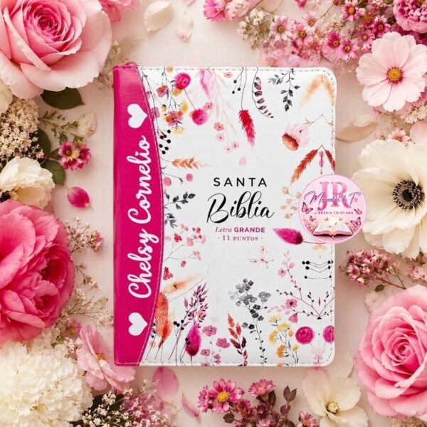 Biblia Fuscia Floral Compacta