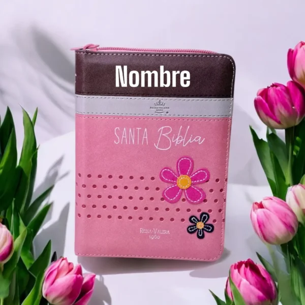 Biblia Para Niña Rosa cafe con flores