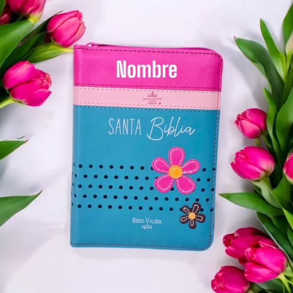Biblia Para niña fucsia y turquesa.