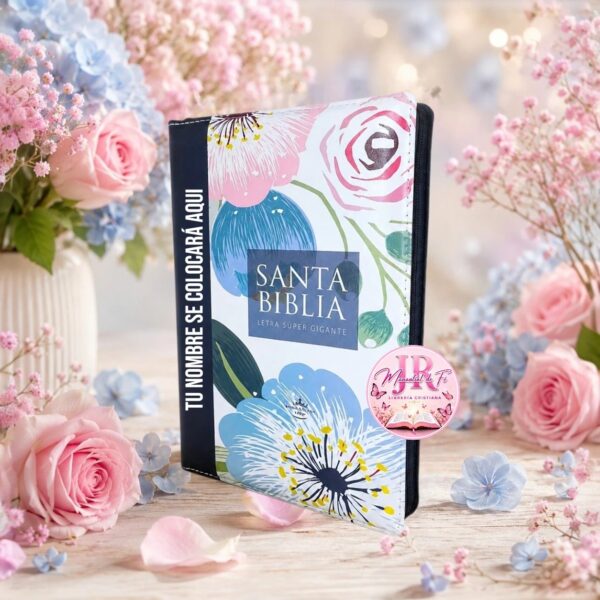Biblia Reina Valera 1960 Flores Azul Letra Super Gigante