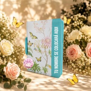 Biblia Turquesa RV 1960 con Cierre, Letra Grande y Diseño Floral