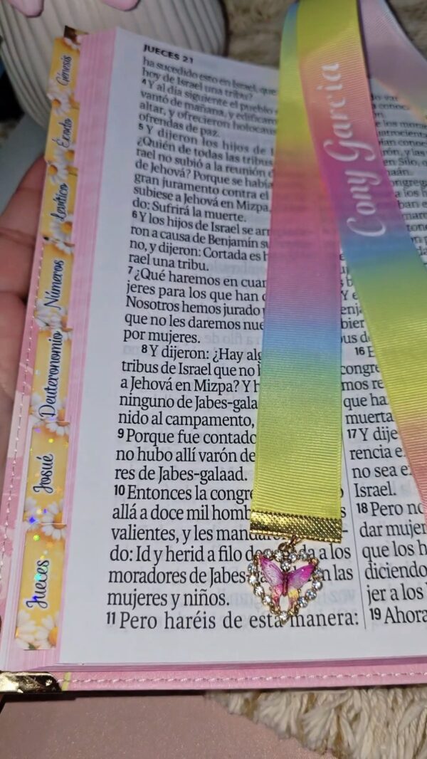 Biblia Letra Súper Gigante 19 puntos Mediana RV1960 imit piel rosa y canto con mensaje - Mujer Virtuosa