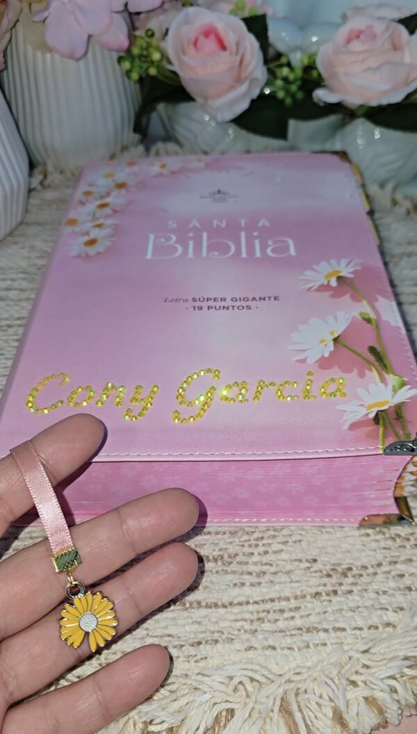 Biblia Letra Súper Gigante 19 puntos Mediana RV1960 imit piel rosa y canto con mensaje - Mujer Virtuosa