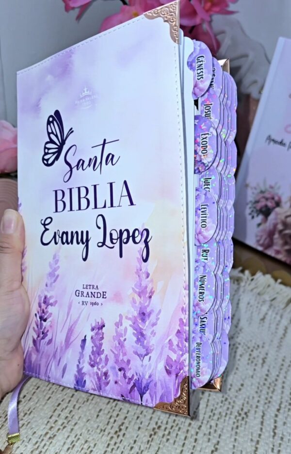 Biblia Letra Grande 12 puntos para Mujer RV1960 imit piel primavera floral lila con índice