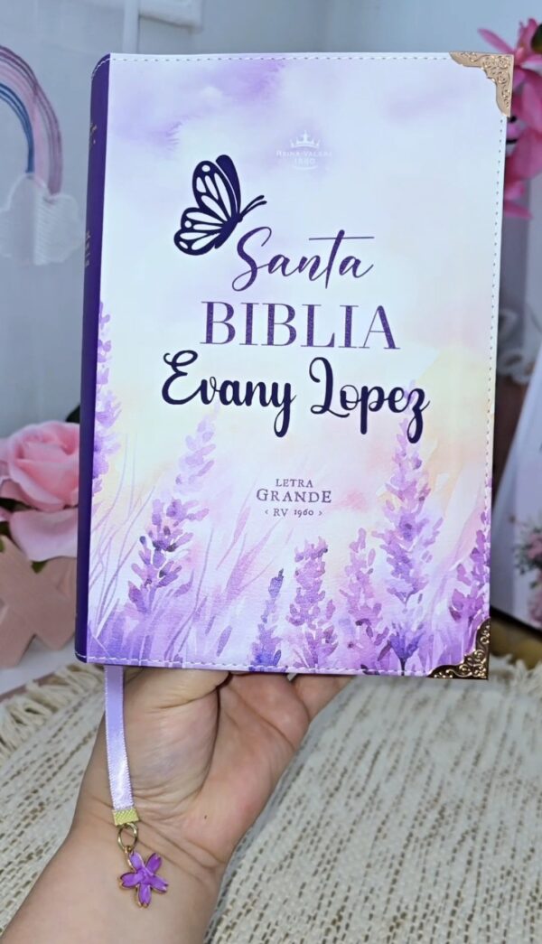 Biblia Letra Grande 12 puntos para Mujer RV1960 imit piel primavera floral lila con índice