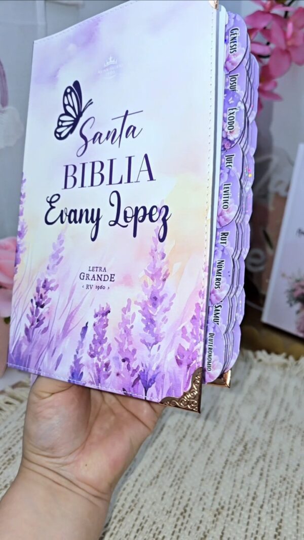 Biblia Letra Grande 12 puntos para Mujer RV1960 imit piel primavera floral lila con índice
