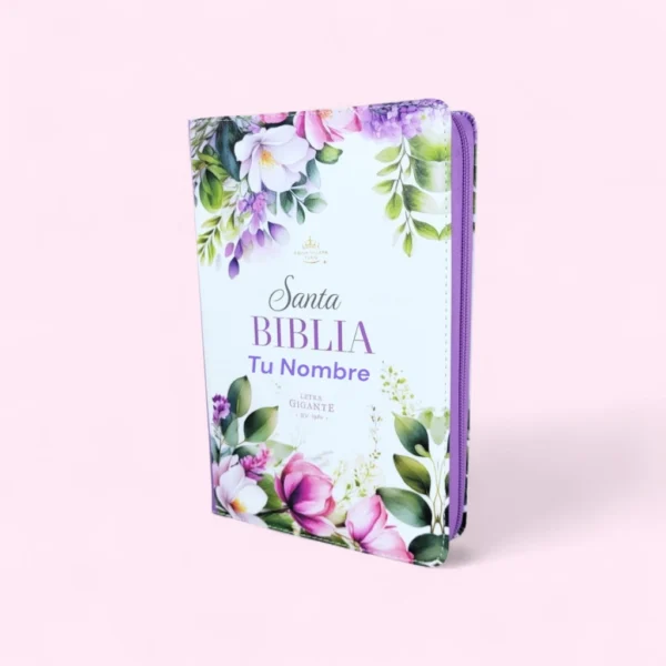 Biblia Floral Morada con cierre letra Gigante 14 Puntos