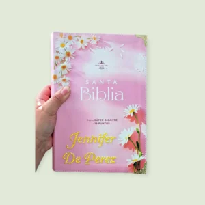 Biblia Letra Súper Gigante 19 puntos Mediana RV1960 imit piel rosa y canto con mensaje - Mujer Virtuosa