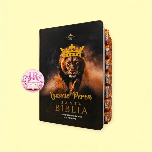 Biblia Letra Súper Gigante 19 puntos Mediana RV1960 imit piel negro león y canto con mensaje