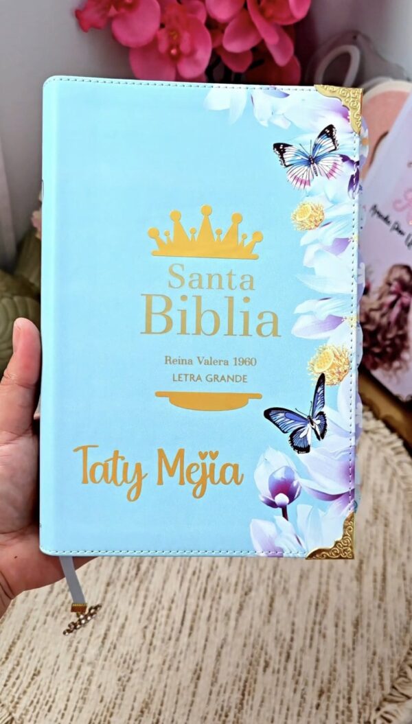 Biblia RVR 1960 Letra Grande Tamaño Manual Símil Piel Azul Claro