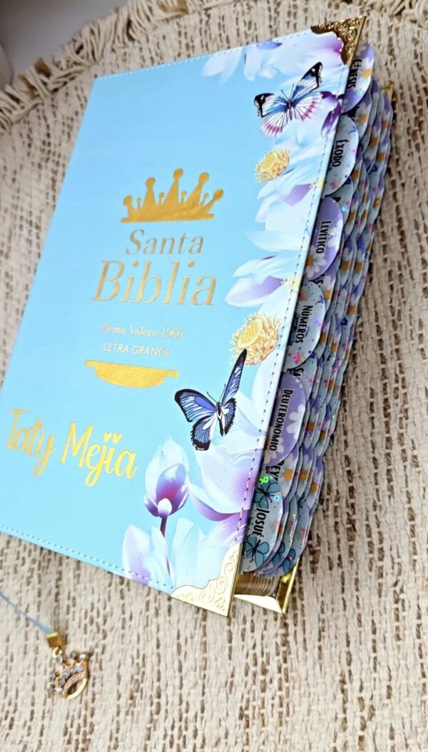 Biblia RVR 1960 Letra Grande Tamaño Manual Símil Piel Azul Claro