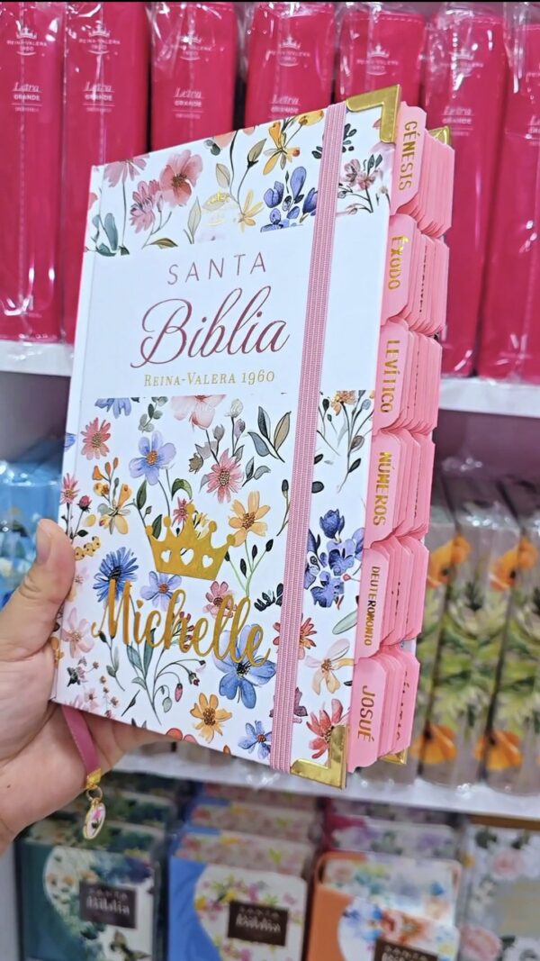 Biblia Letra Grande 12 puntos para Mujer RV1960, tapa dura primavera blanca con elástico