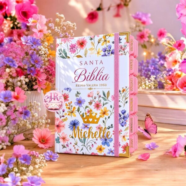 Biblia Letra Grande 12 puntos para Mujer RV1960, tapa dura primavera blanca con elástico