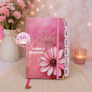 Biblia Letra Grande 12 puntos para Mujer RV1960, tapa dura flor fucsia con elástico