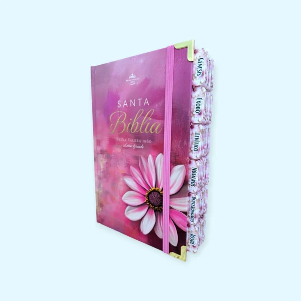 20260130_101618 (4) Biblia Letra Grande 12 puntos para Mujer RV1960, tapa dura flor fucsia con elástico