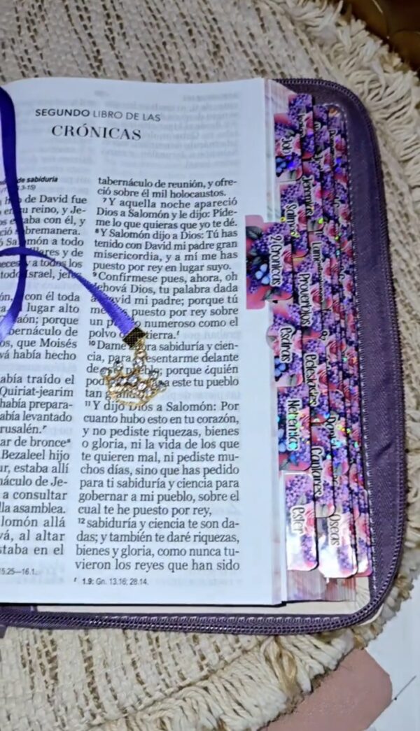 BIBLIA MORADA FLORAL CON MARIPOSA LETRA 14 PUNTOS RV1960