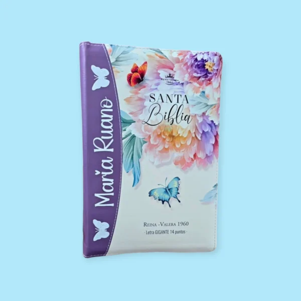 BIBLIA MORADA FLORAL CON MARIPOSA LETRA 14 PUNTOS RV1960