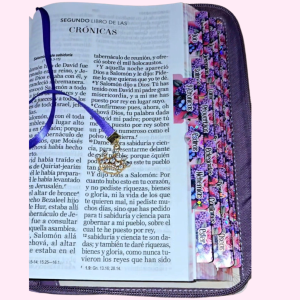 BIBLIA MORADA FLORAL CON MARIPOSA LETRA 14 PUNTOS RV1960