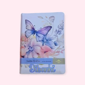 Biblia con Cierre Portátil Letra Grande 12 puntos RV1960, imit piel flores rosa con índice y canto floral