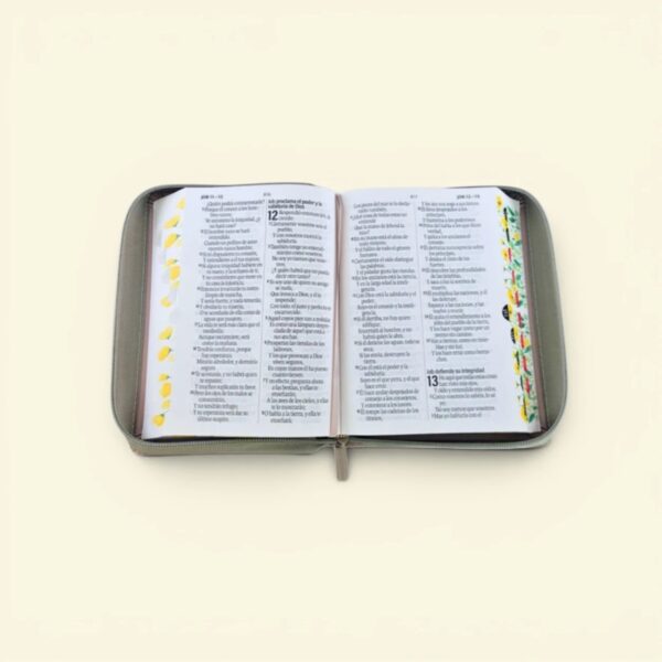 Biblia con Cierre Portátil Letra Grande 12 puntos RV1960, imit piel flores crema con índice y canto floral