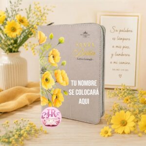 Biblia con Cierre Portátil Letra Grande 12 puntos RV1960, imit piel flores crema con índice y canto floral