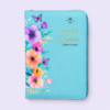 Biblia con Cierre Portátil Letra Grande 12 puntos RV1960, imit piel flores turquesa con índice y canto floral