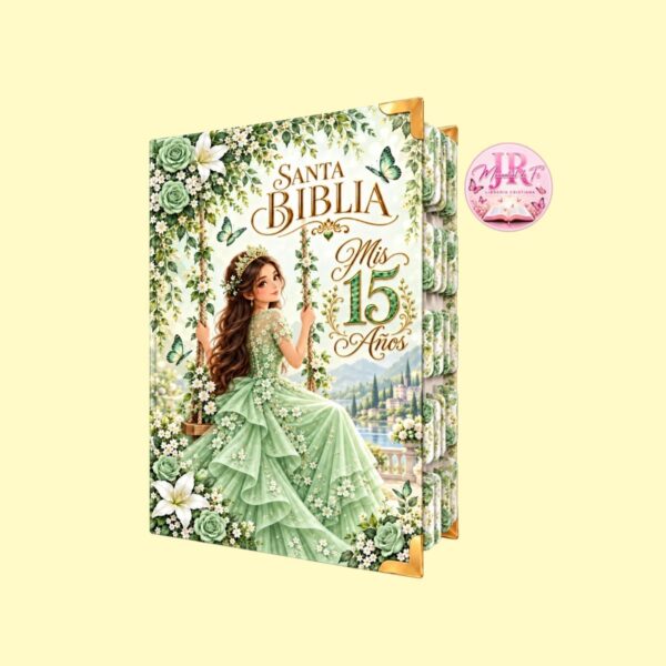 BBiblia de Pasta Dura para Quinceañera – Verde Floral
